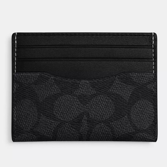 COACH Slim Id Card Case Charcoal & Black in Color CC Refined Leather 🆕 - Picture 5 of 6